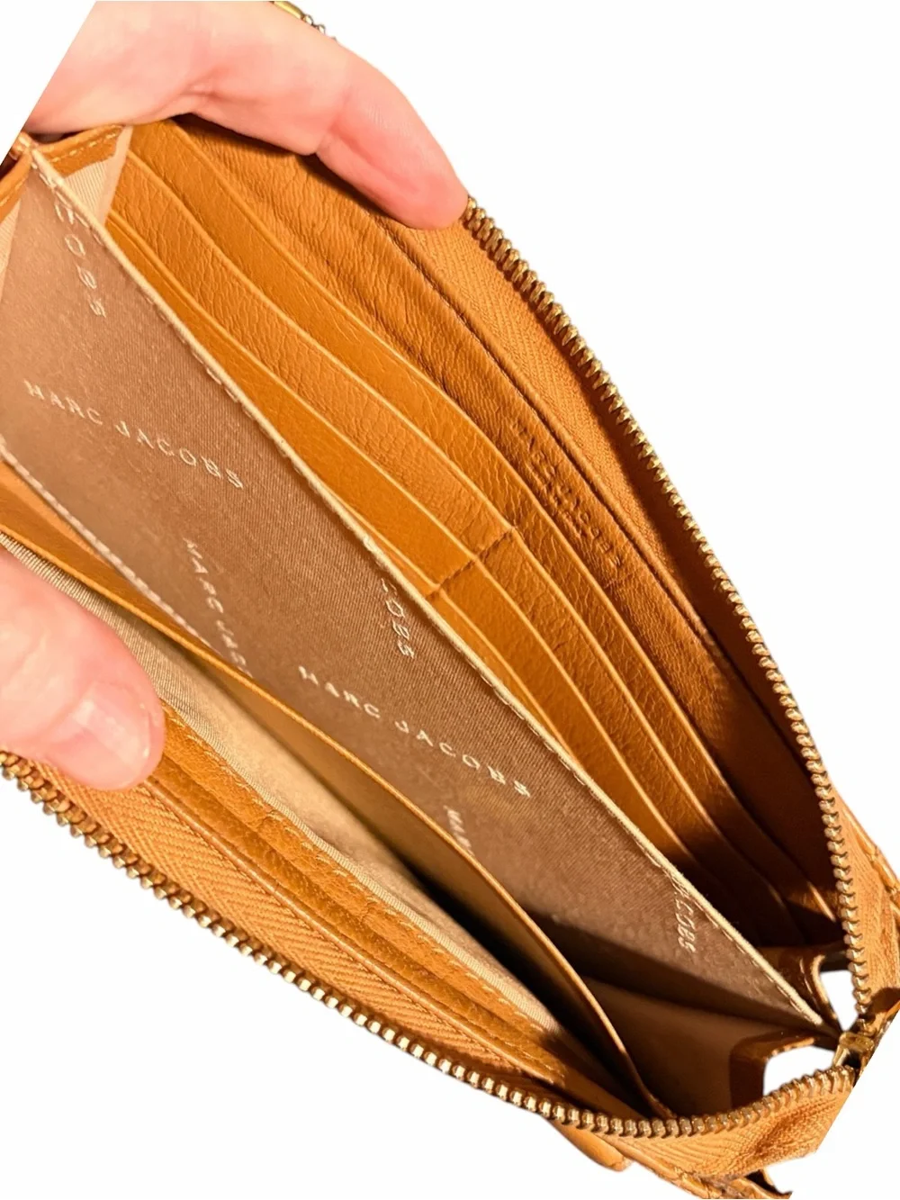Marc Jacobs Quilted Leather Wallet in Vibrant Orangish Tan with Gold Hardware